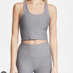 Beyond Yoga Alloy Keep it Simple gray metallic cropped tank, medium